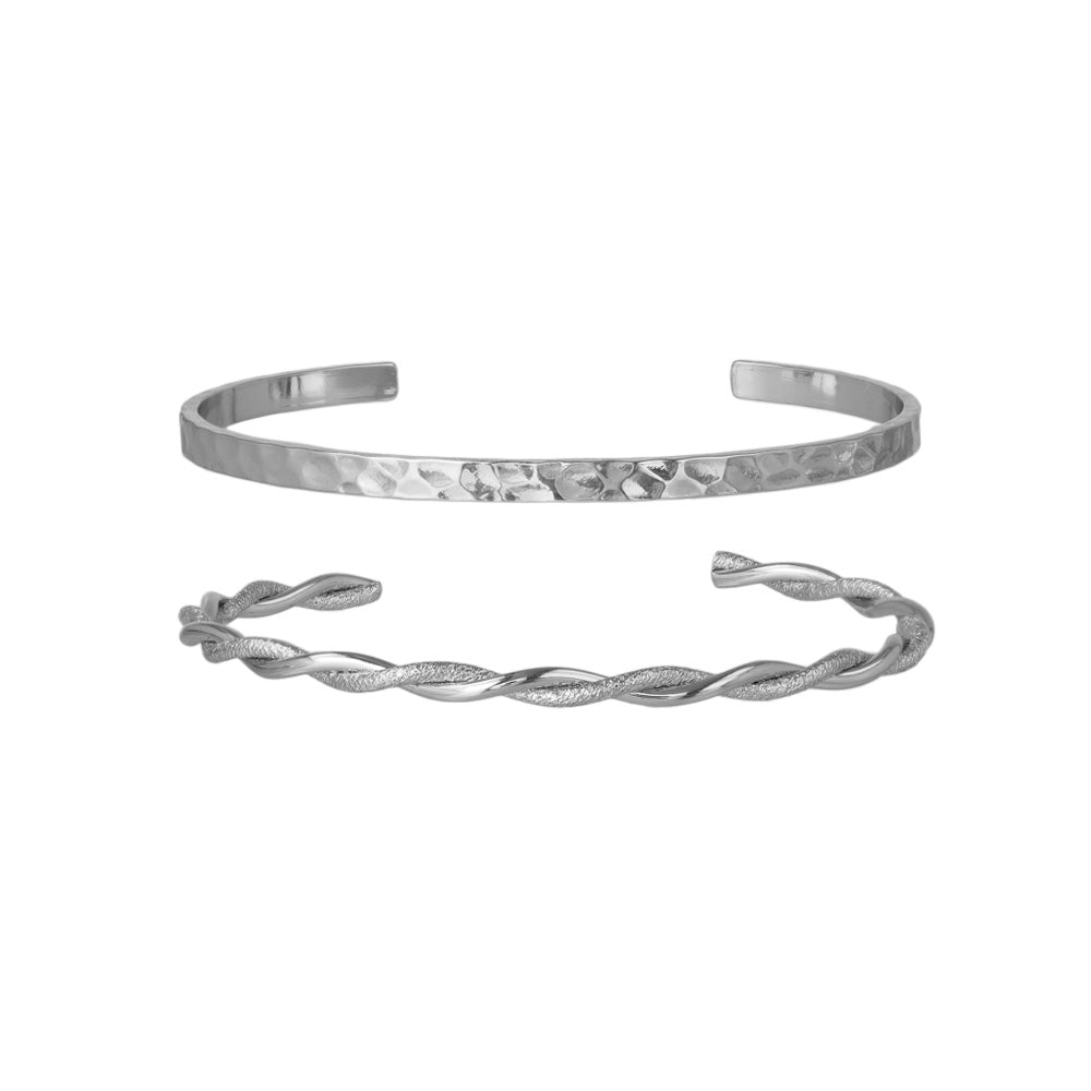 ブレスレット set half bangle ニッケルフリー メタル ハンマーワーク ツイスト 梨地 2本セット スリム ハーフバングル