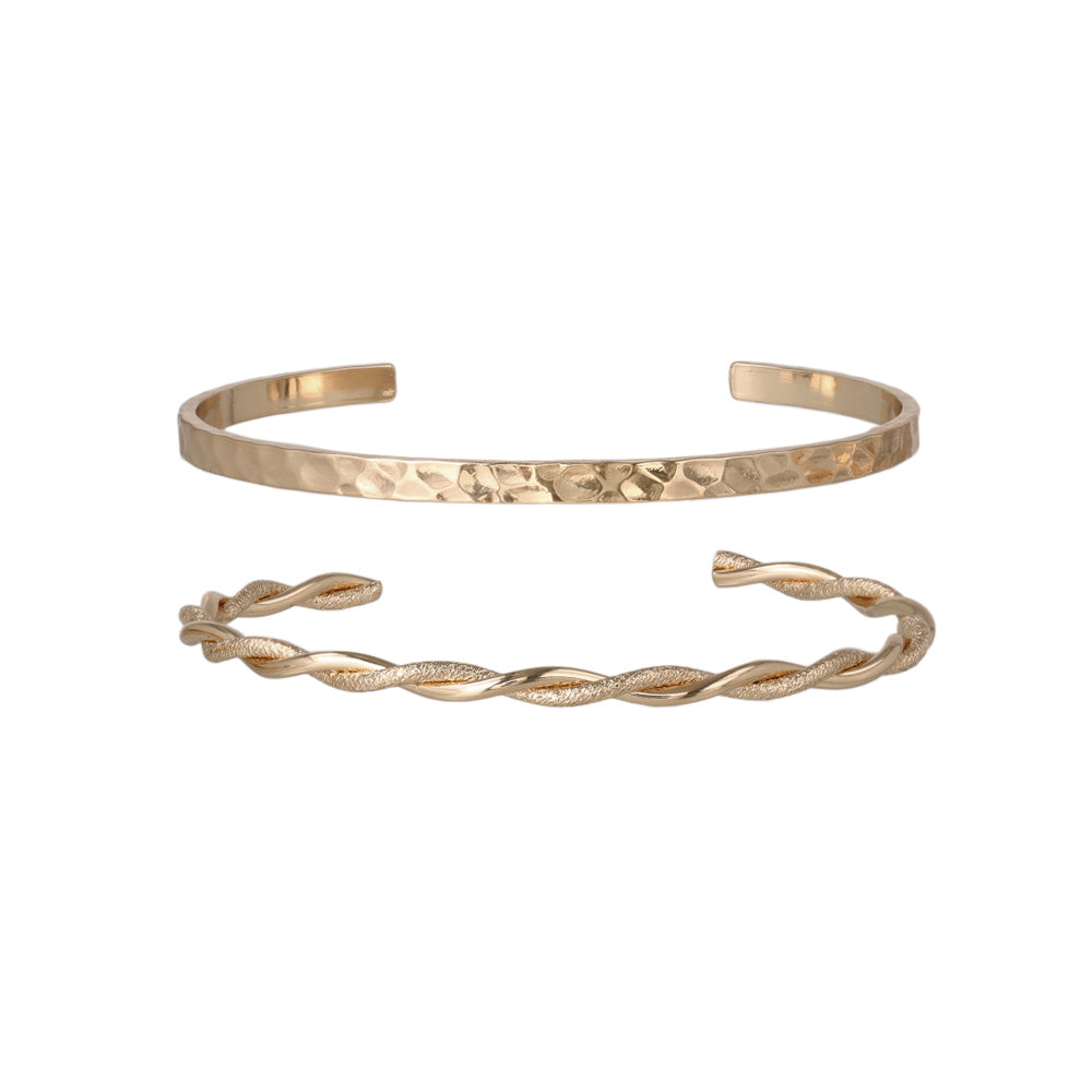 ブレスレット set half bangle ニッケルフリー メタル ハンマーワーク ツイスト 梨地 2本セット スリム ハーフバングル