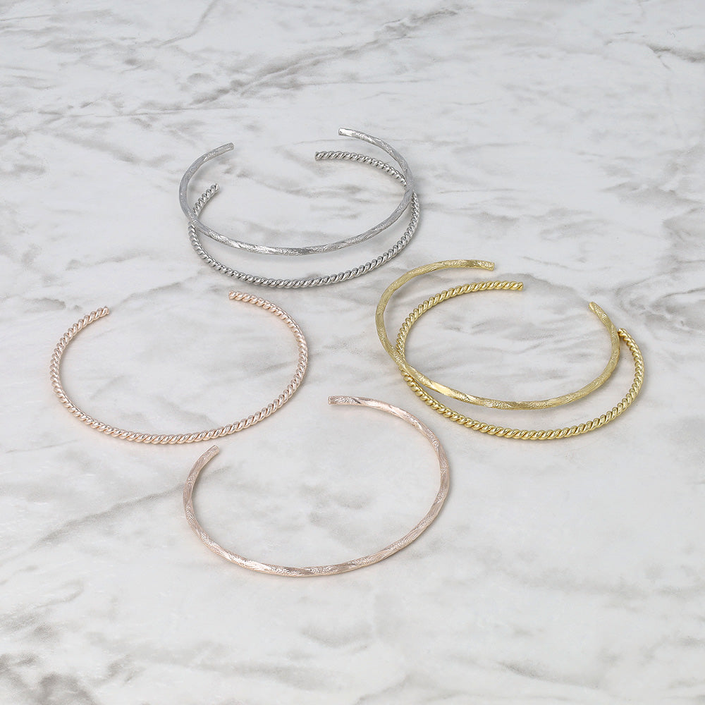ブレスレット set half bangle ニッケルフリー メタル ツイスト ライン 梨地 2本セット スリム ハーフバングル