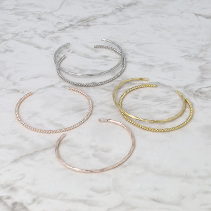 ブレスレット set half bangle ニッケルフリー メタル ツイスト ライン 梨地 2本セット スリム ハーフバングル