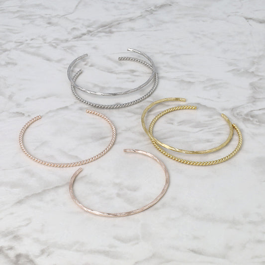 ブレスレット set half bangle ニッケルフリー メタル ツイスト ライン 梨地 2本セット スリム ハーフバングル