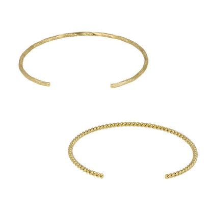 ブレスレット set half bangle ニッケルフリー メタル ツイスト ライン 梨地 2本セット スリム ハーフバングル