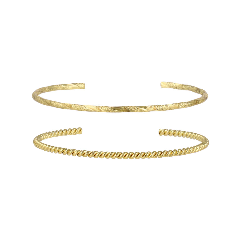 ブレスレット set half bangle ニッケルフリー メタル ツイスト ライン 梨地 2本セット スリム ハーフバングル