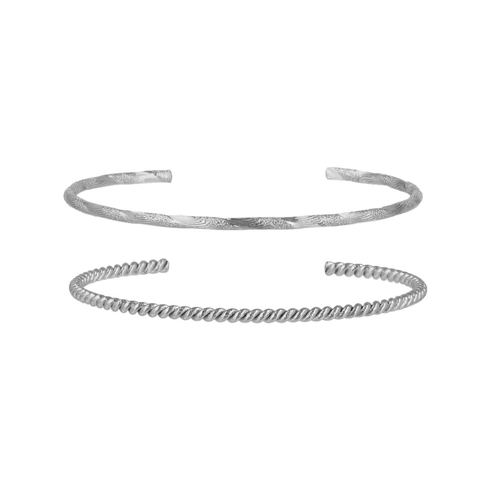 ブレスレット set half bangle ニッケルフリー メタル ツイスト ライン 梨地 2本セット スリム ハーフバングル