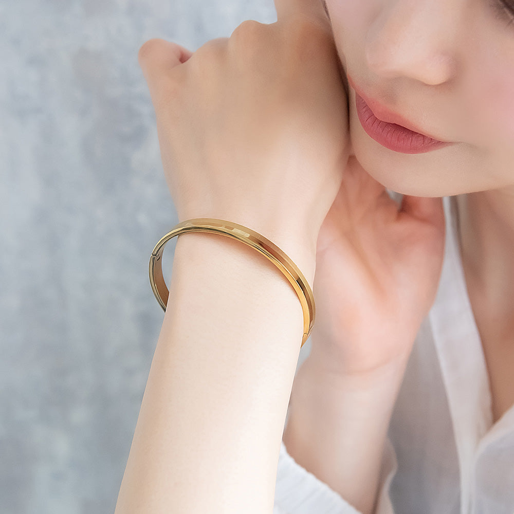 ブレスレット ステンレス メタル ライン ツヤ マット ハーフ スリム バングル