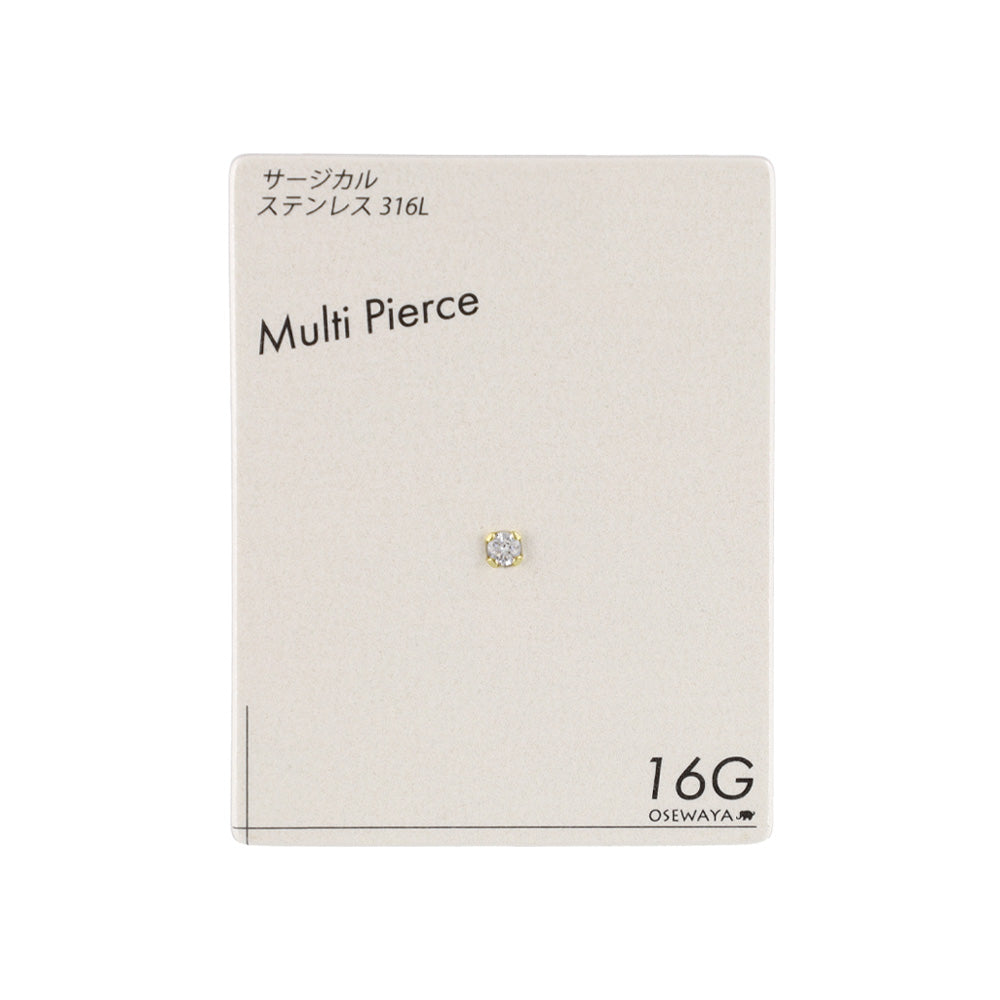 ボディピアス キュービックジルコニア 1粒石 ストレートバーベル ネジ式 サージカルステンレス 16G 【１個販売】