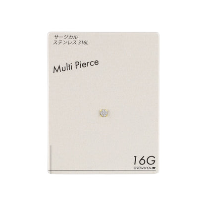 ボディピアス キュービックジルコニア 1粒石 ストレートバーベル ネジ式 サージカルステンレス 16G 【１個販売】