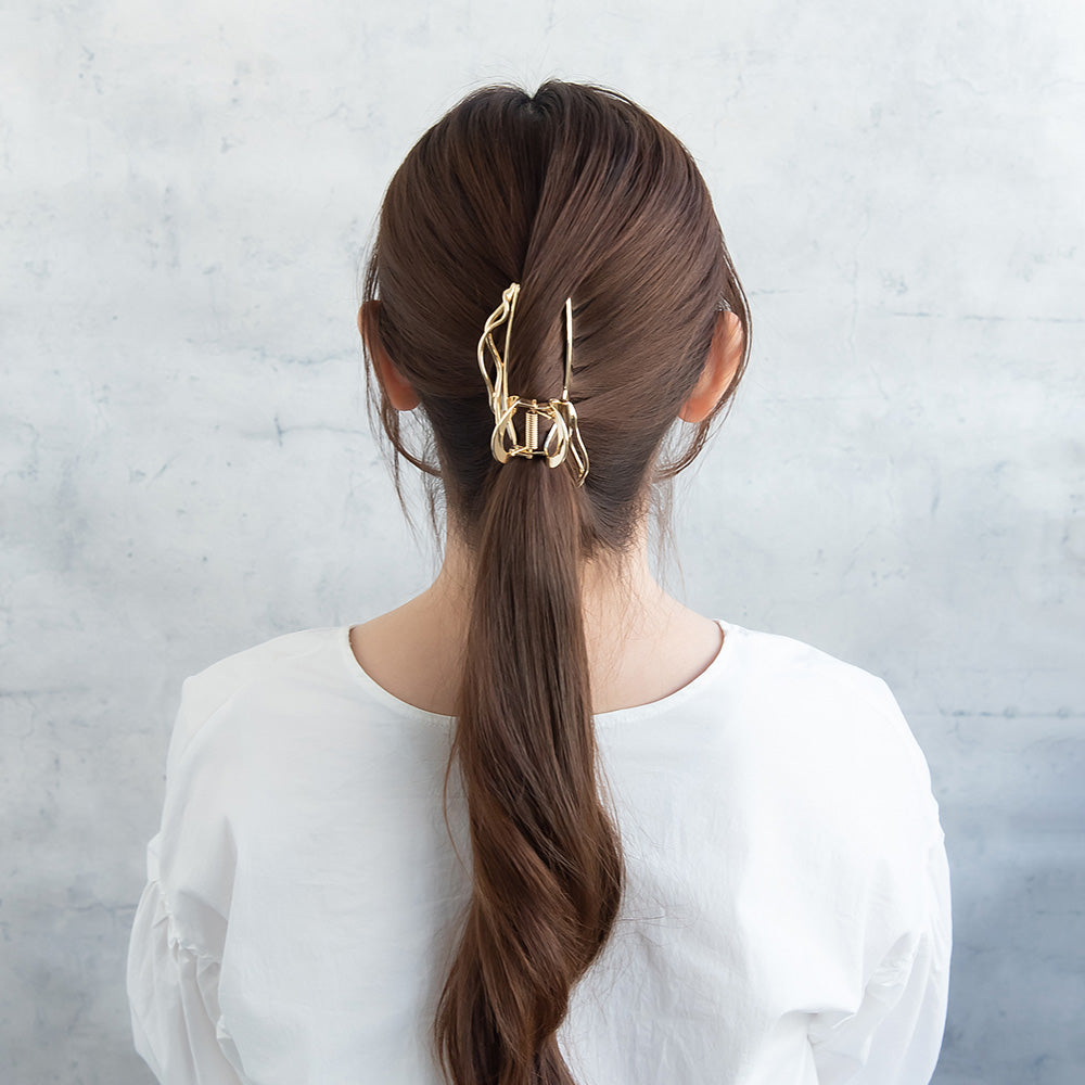 ヘアクリップ ニッケルフリー メタル ループ フレーム ウェーブ バンスクリップ
