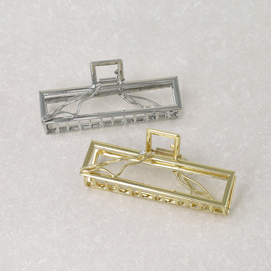 ヘアクリップ ニッケルフリー メタル レクタングル フレーム ウェーブ バンスクリップ