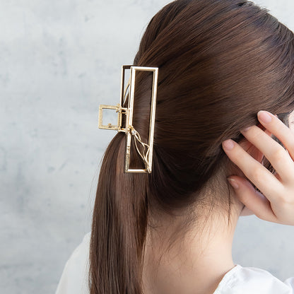 ヘアクリップ ニッケルフリー メタル レクタングル フレーム ウェーブ バンスクリップ
