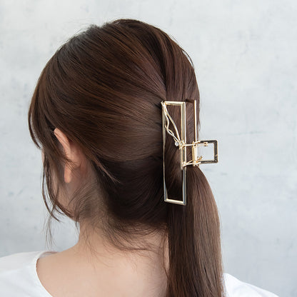 ヘアクリップ ニッケルフリー メタル レクタングル フレーム ウェーブ バンスクリップ