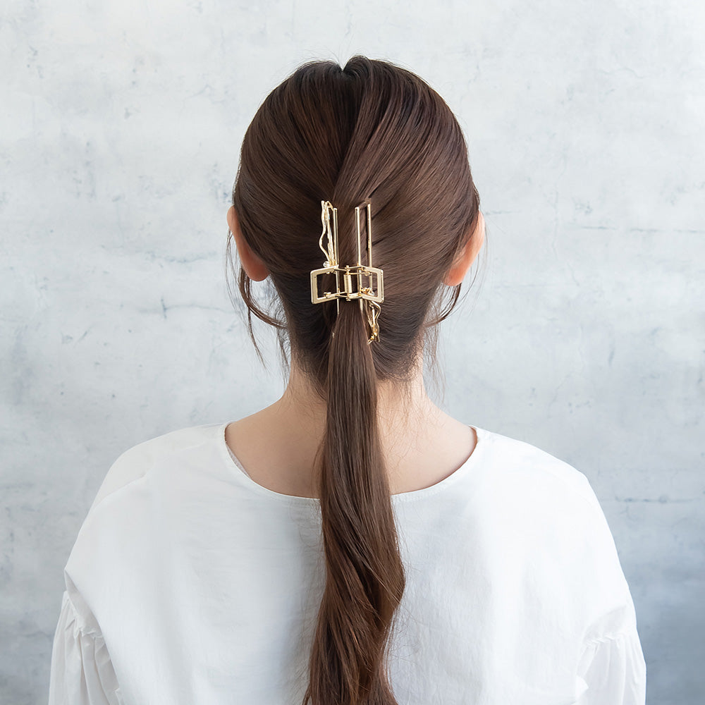 ヘアクリップ ニッケルフリー メタル レクタングル フレーム ウェーブ バンスクリップ