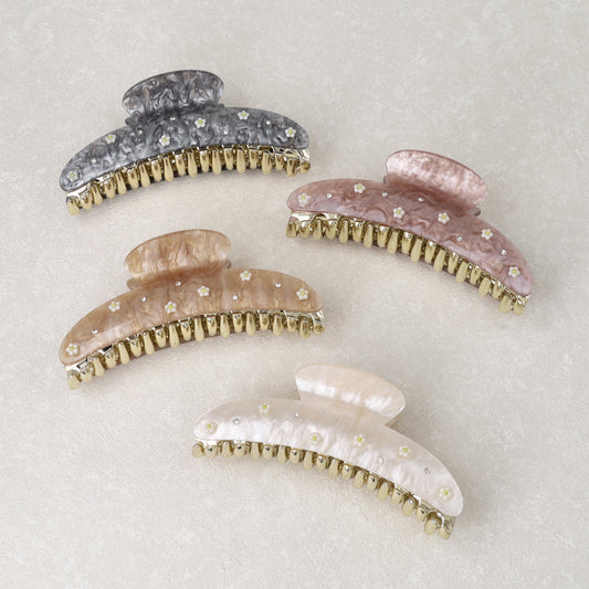 ヘアクリップ ニッケルフリー マーブル カラー フラワー ストーン バンスクリップ