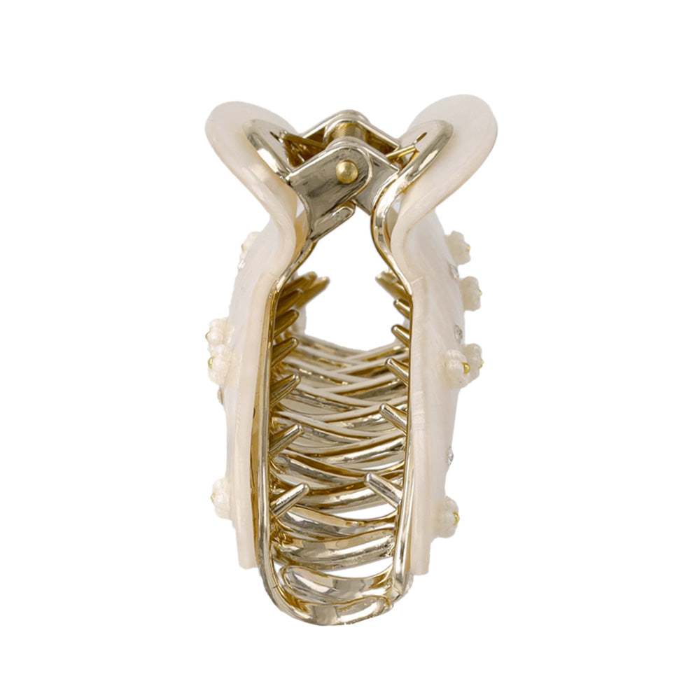 ヘアクリップ ニッケルフリー マーブル カラー フラワー ストーン バンスクリップ