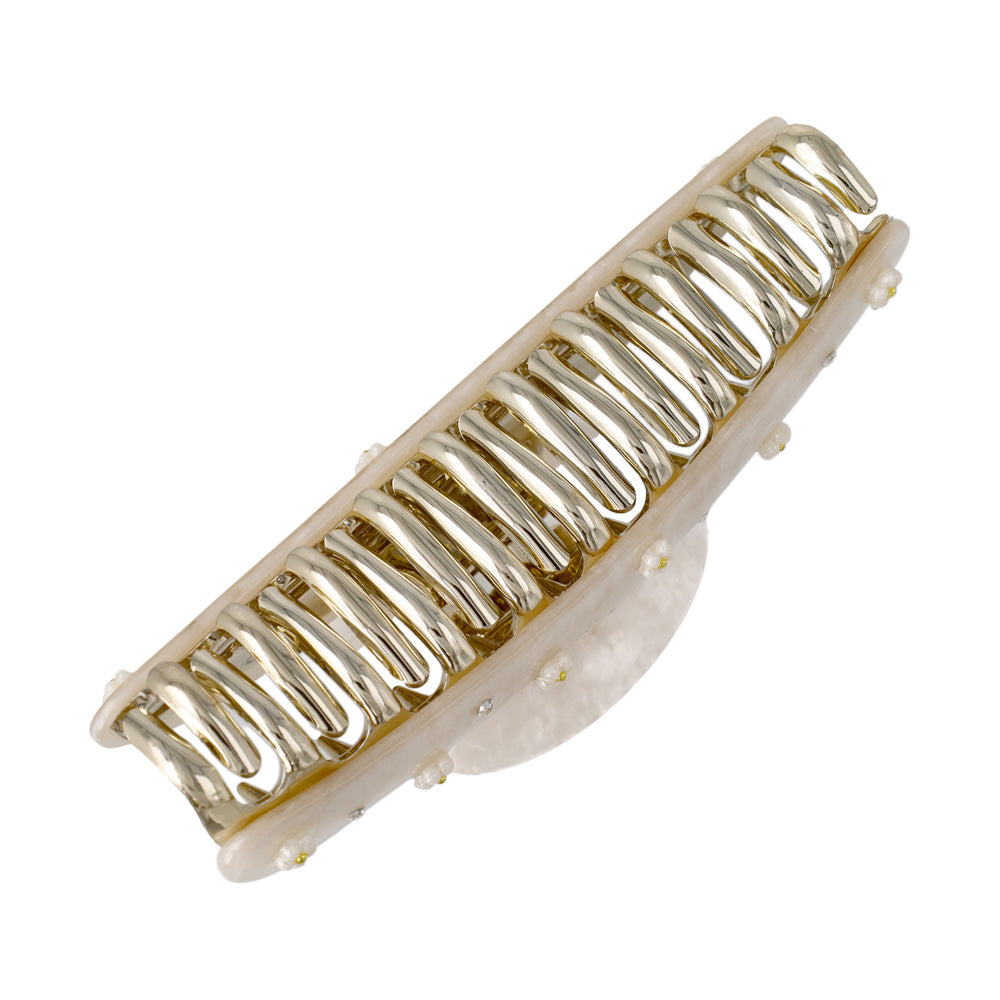 ヘアクリップ ニッケルフリー マーブル カラー フラワー ストーン バンスクリップ