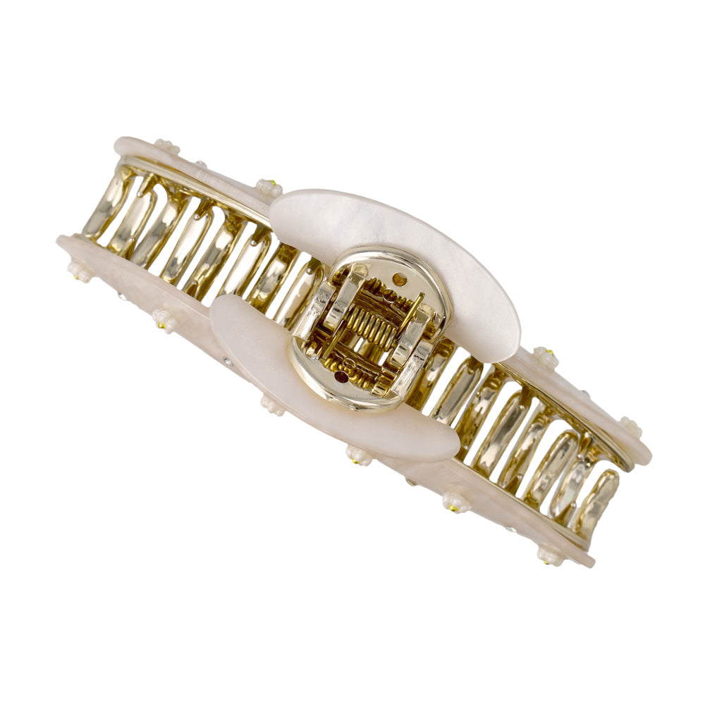 ヘアクリップ ニッケルフリー マーブル カラー フラワー ストーン バンスクリップ