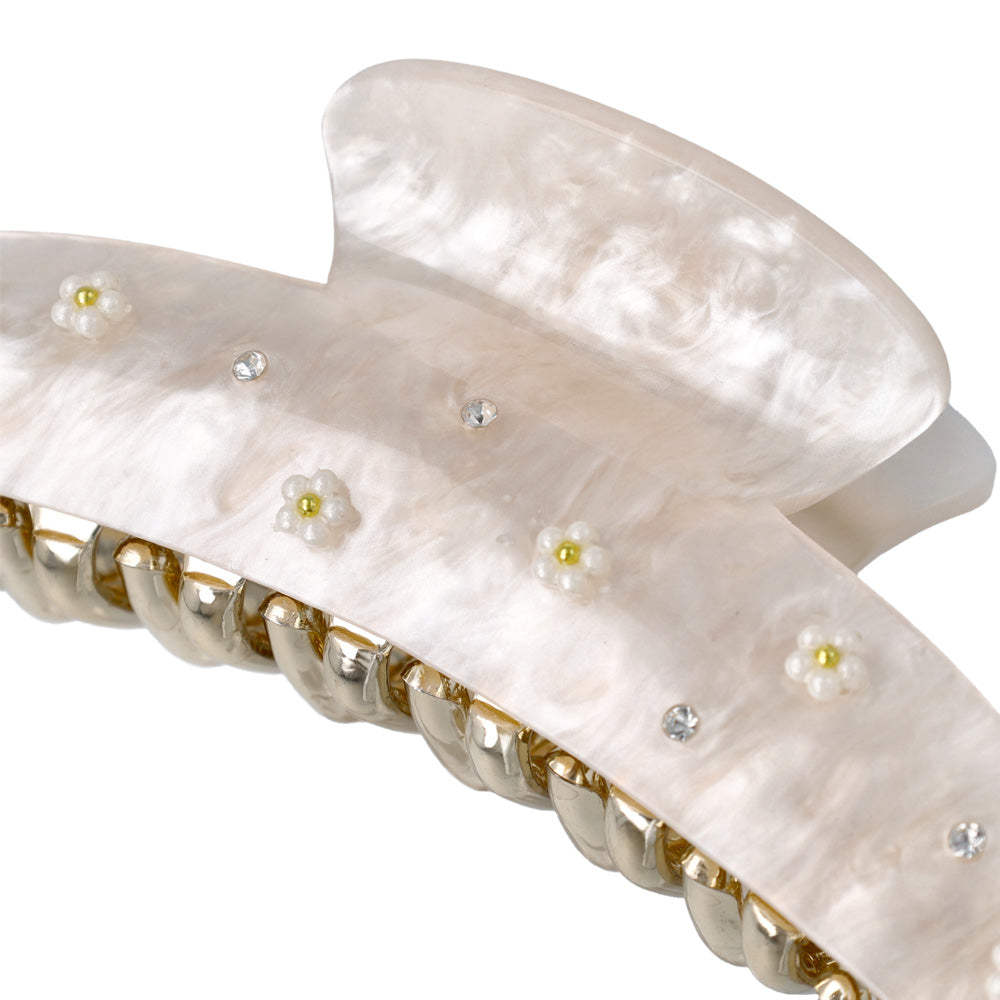 ヘアクリップ ニッケルフリー マーブル カラー フラワー ストーン バンスクリップ