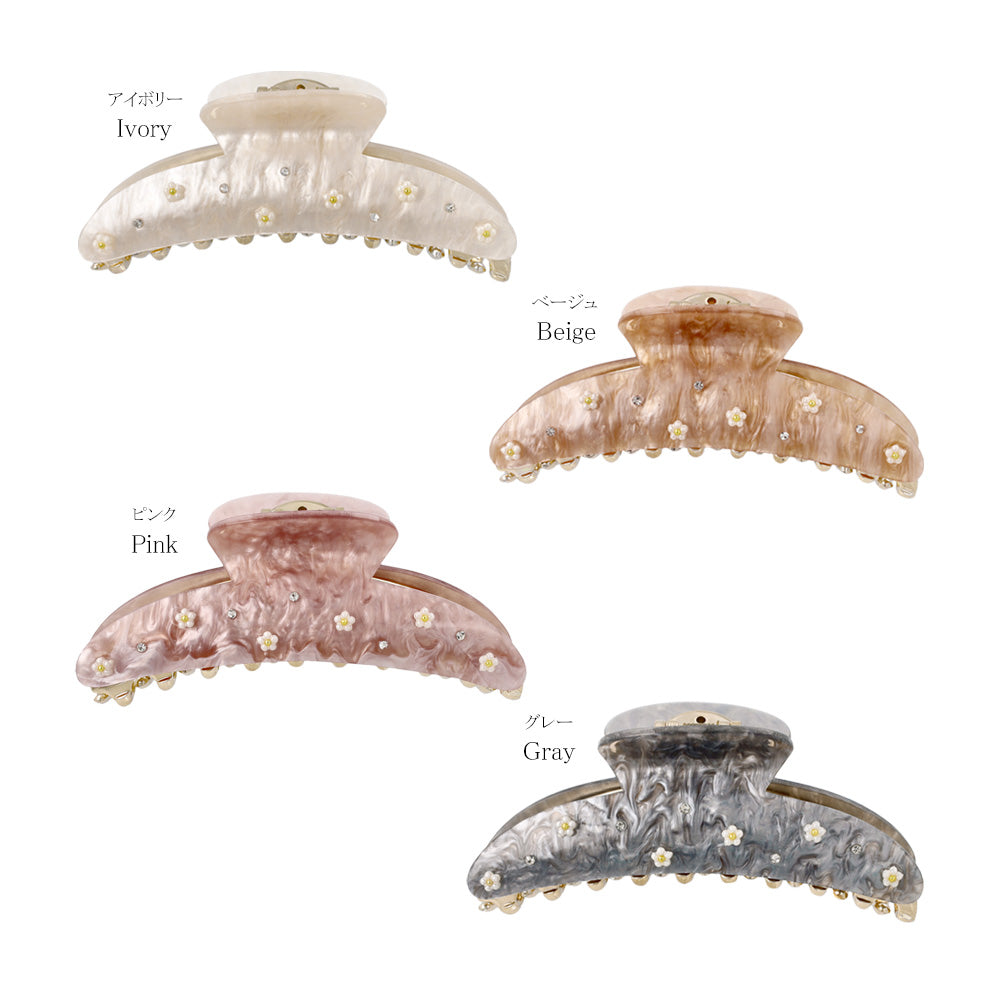 ヘアクリップ ニッケルフリー マーブル カラー フラワー ストーン バンスクリップ