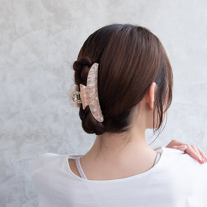 ヘアクリップ ニッケルフリー マーブル カラー フラワー ストーン バンスクリップ