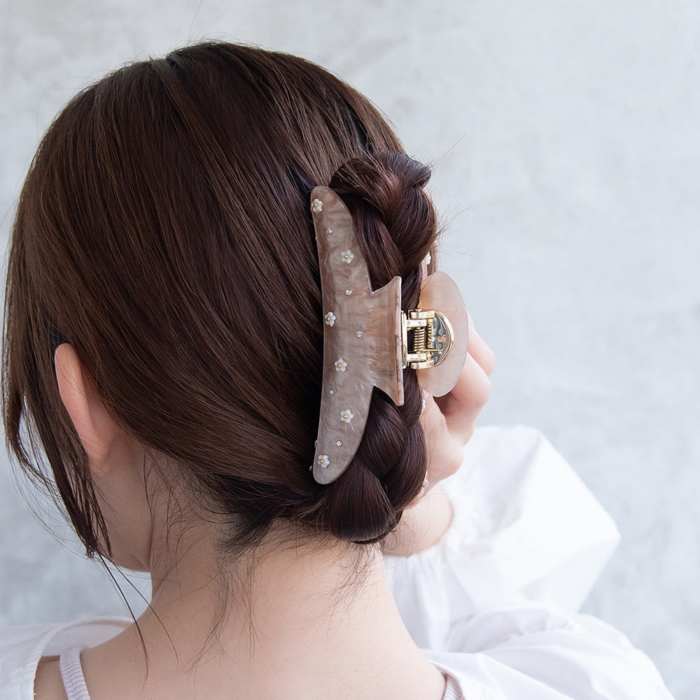 ヘアクリップ ニッケルフリー マーブル カラー フラワー ストーン バンスクリップ