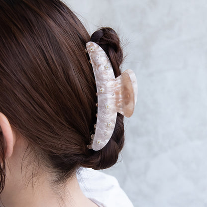 ヘアクリップ ニッケルフリー マーブル カラー フラワー ストーン バンスクリップ