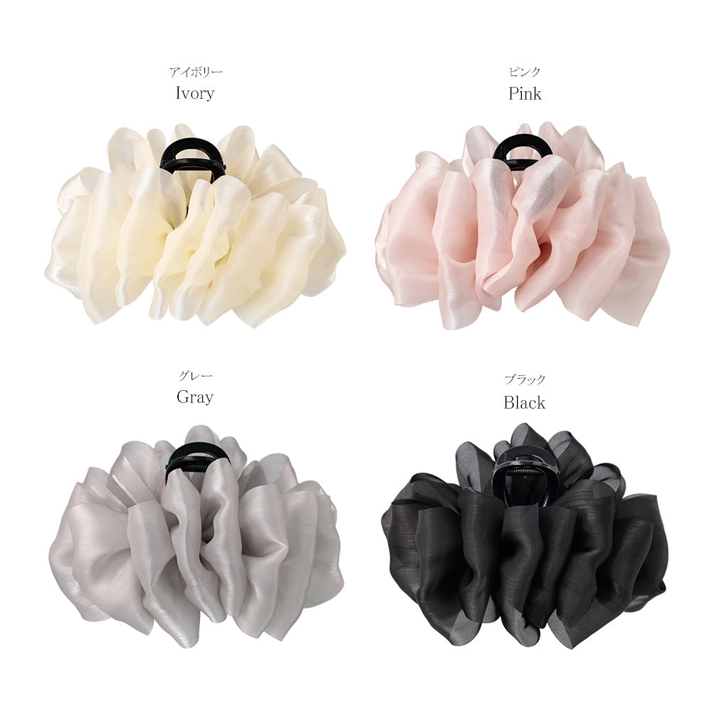 ヘアクリップ ニッケルフリー シフォン 立体 フリル ボリューム バンスクリップ