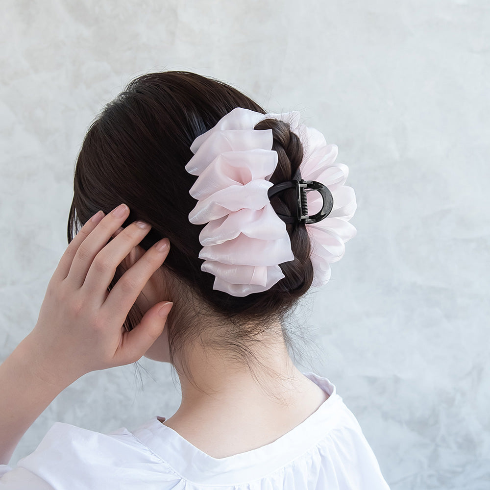 ヘアクリップ ニッケルフリー シフォン 立体 フリル ボリューム バンス
