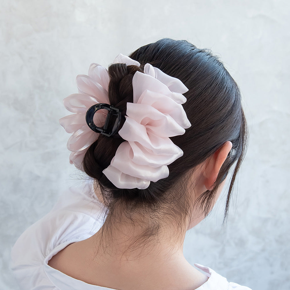 ヘアクリップ ニッケルフリー シフォン 立体 フリル ボリューム バンスクリップ