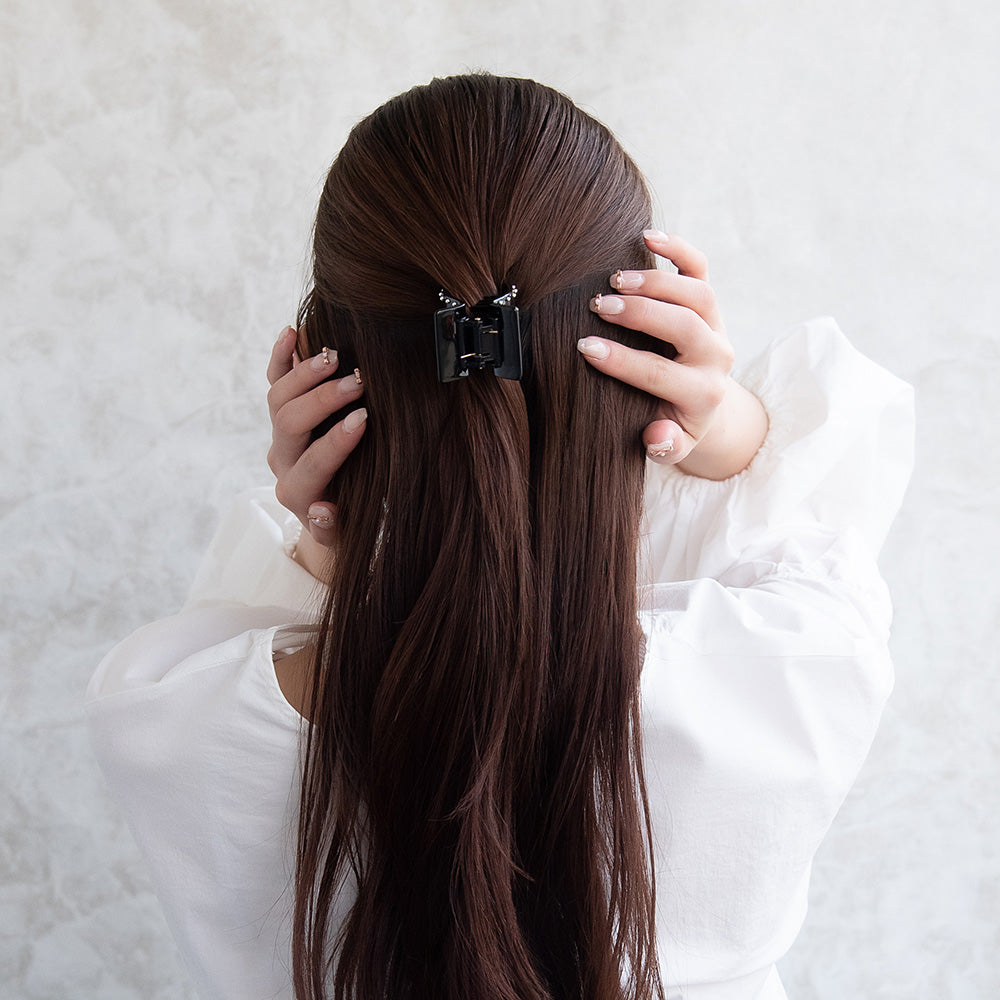 ヘアクリップ メタルボール ブラック レクタングル バンスクリップ