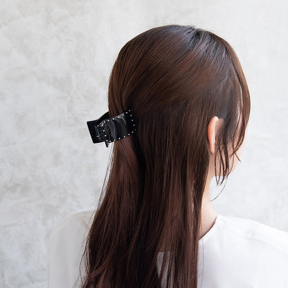 ヘアクリップ メタルボール ブラック レクタングル バンスクリップ
