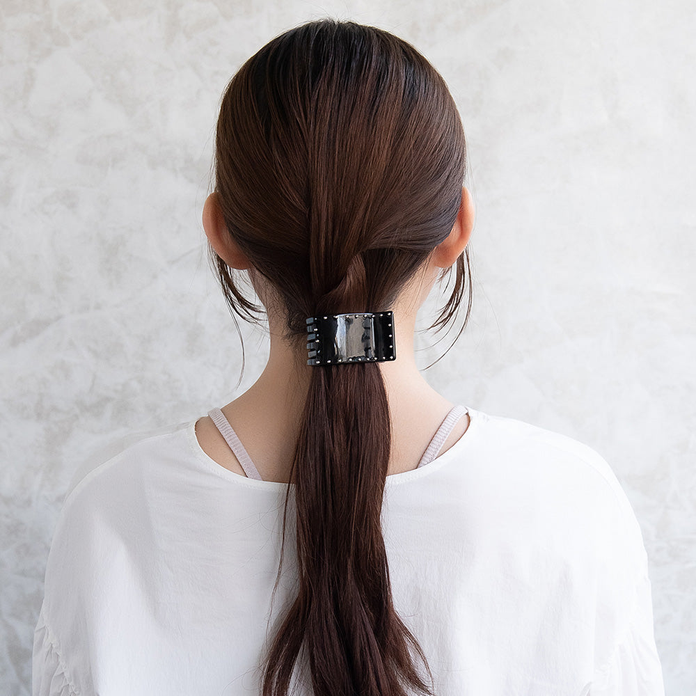 ヘアクリップ メタルボール ブラック レクタングル バンスクリップ