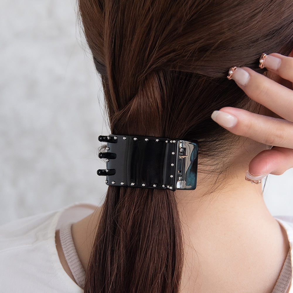 ヘアクリップ メタルボール ブラック レクタングル バンスクリップ