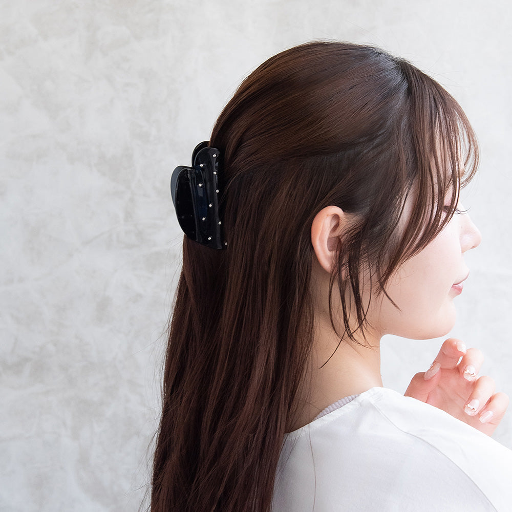 ヘアクリップ メタルボール ブラック ハート バンスクリップ