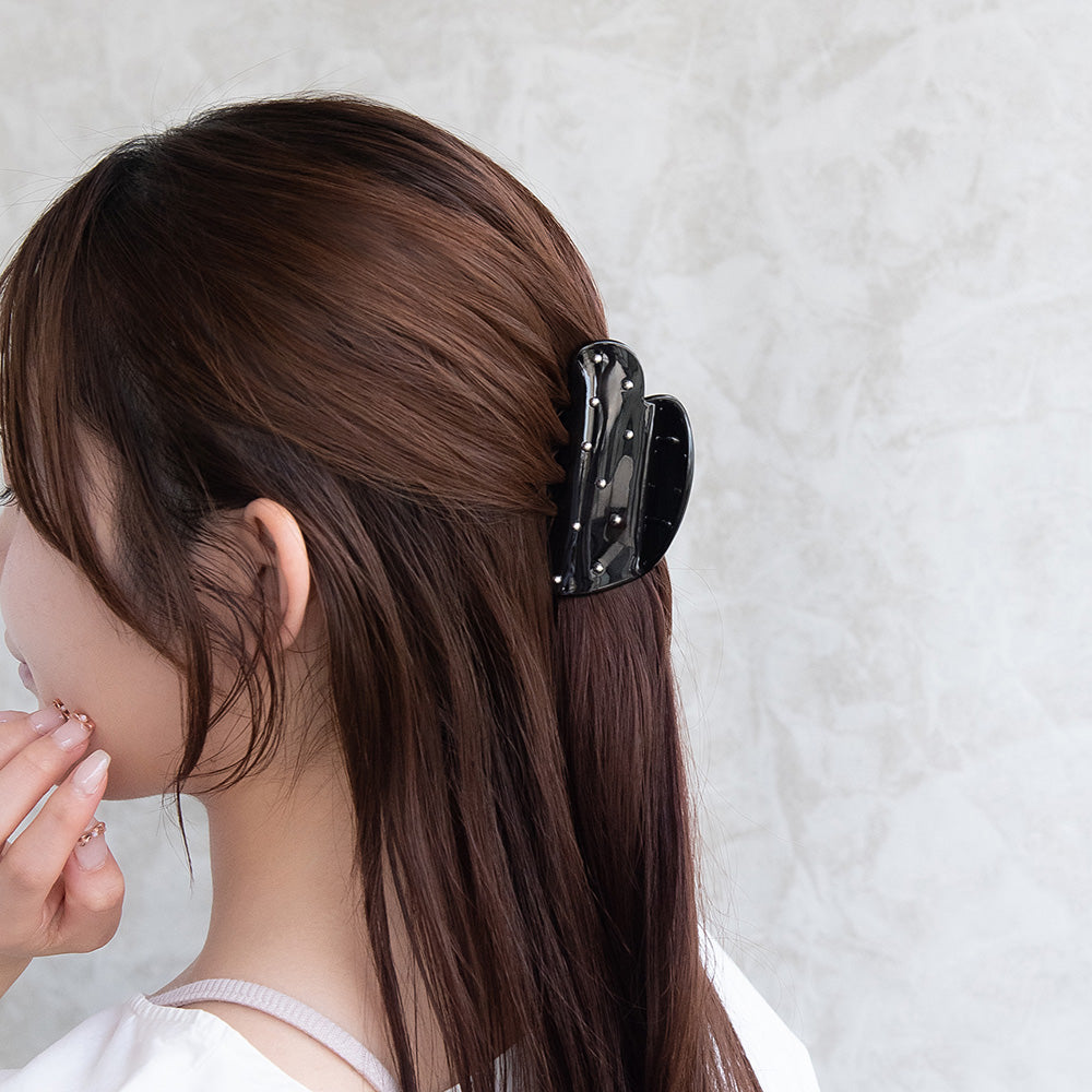 ヘアクリップ メタルボール ブラック ハート バンスクリップ