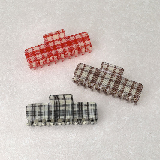 ヘアクリップ チェック 柄 バイカラー レクタングル バンスクリップ