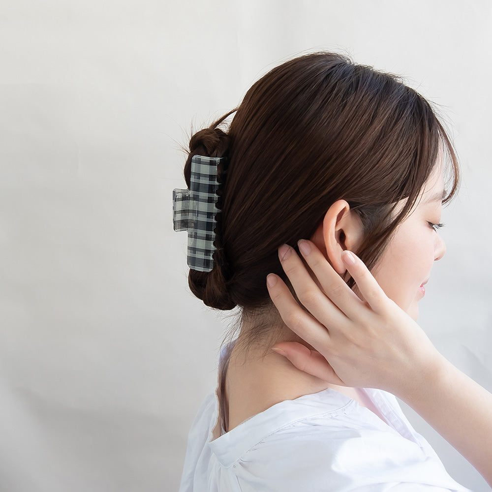 ヘアクリップ チェック 柄 バイカラー レクタングル バンスクリップ