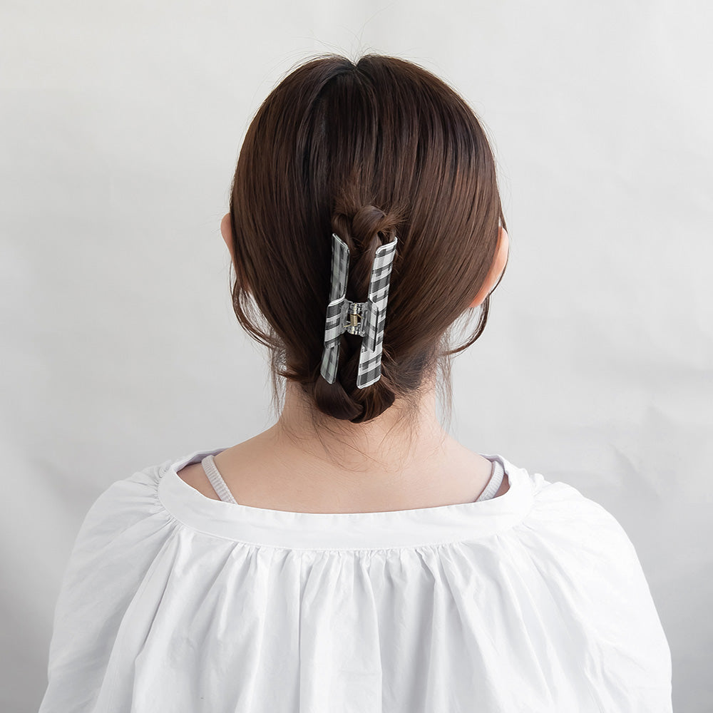 ヘアクリップ チェック 柄 バイカラー レクタングル バンスクリップ