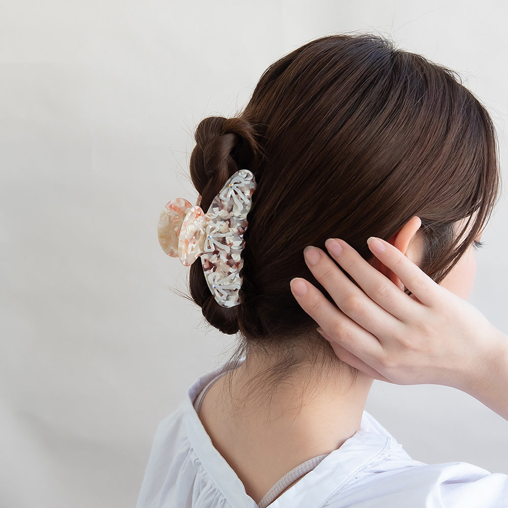 ヘアクリップ リボン ストーン マーブル バンスクリップ