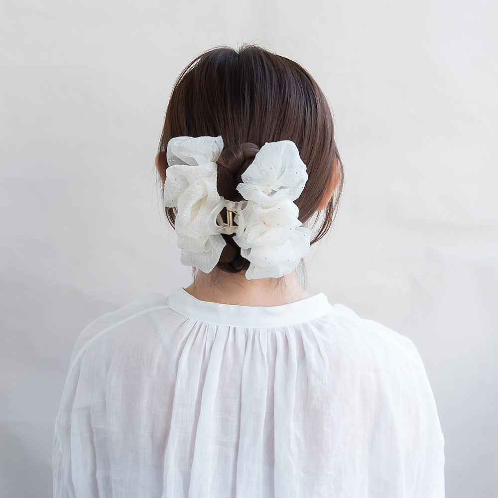 ヘアクリップ カラー フリル シマー シアー ドット バンスクリップ