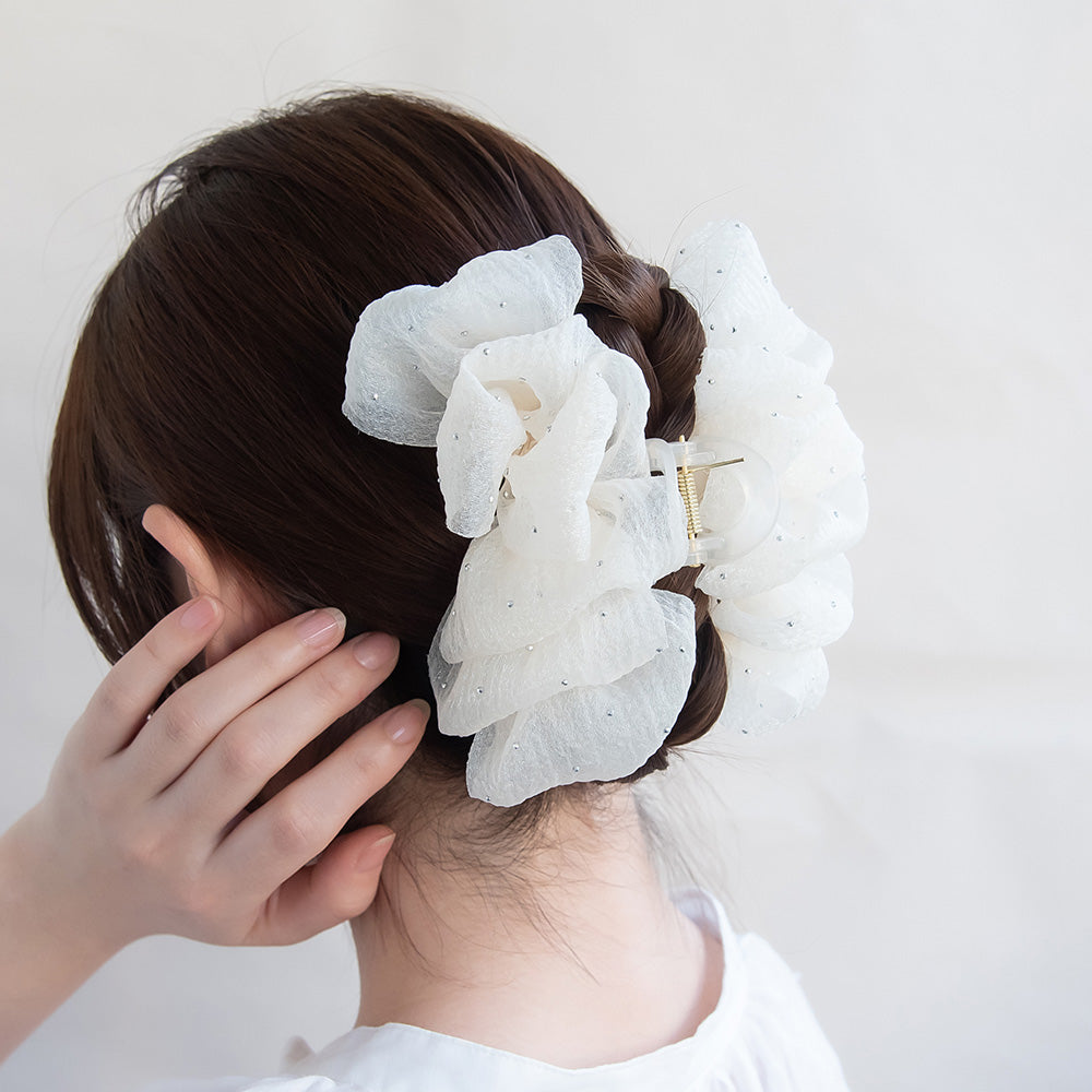 ヘアクリップ カラー フリル シマー シアー ドット バンスクリップ