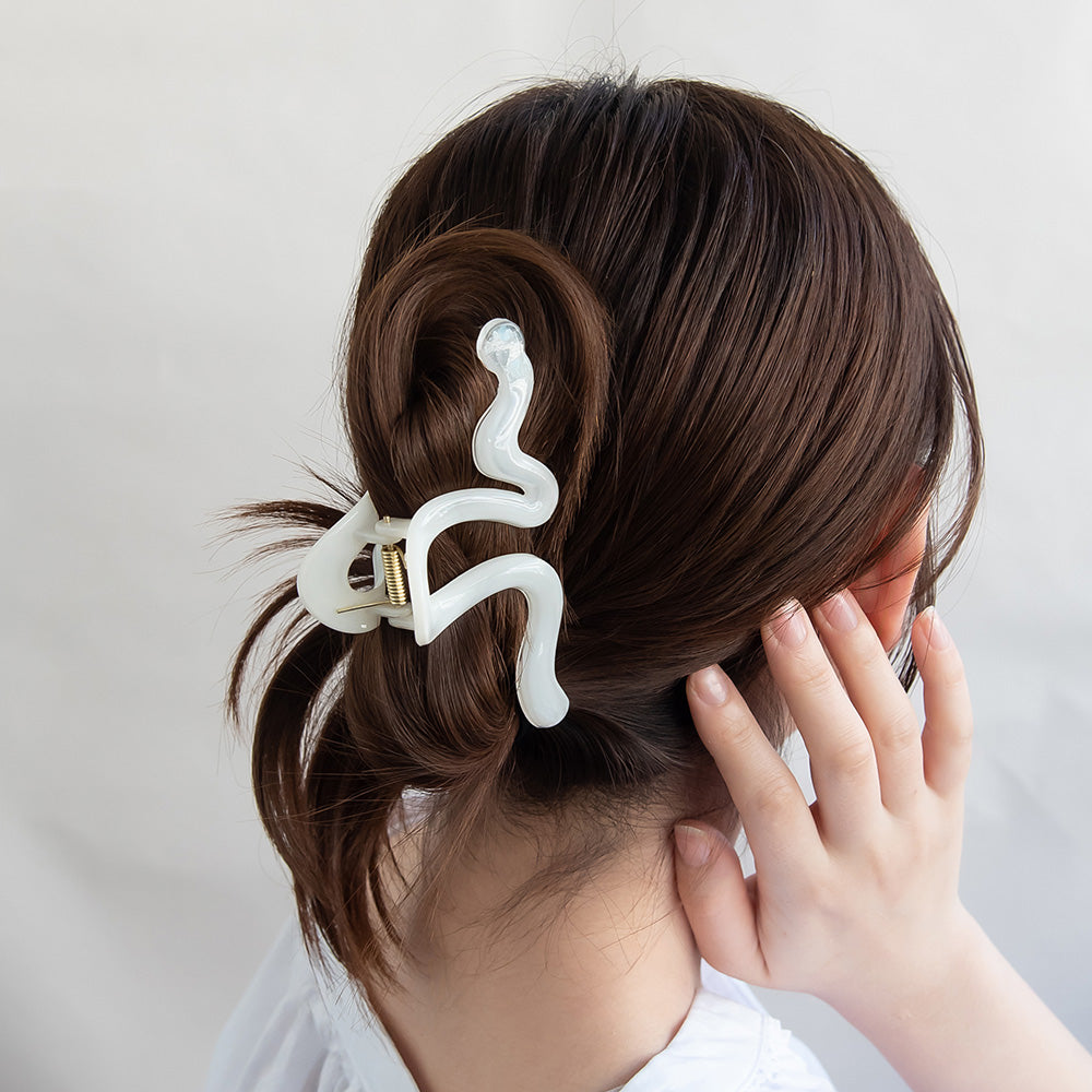 ヘアクリップ ウェーブ マーブル パステル ライン バンスクリップ