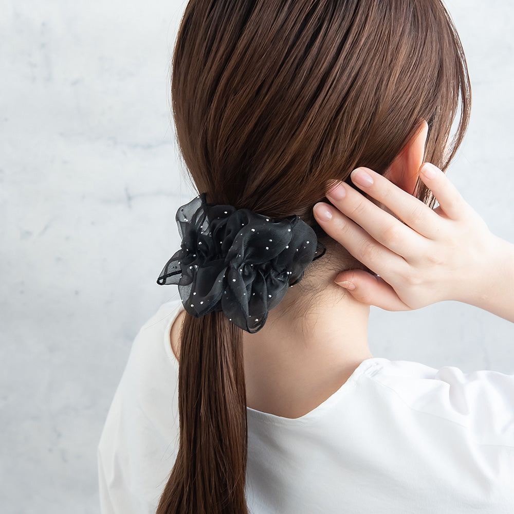 ヘアクリップ フリル シアー シマー ドット バンスクリップ