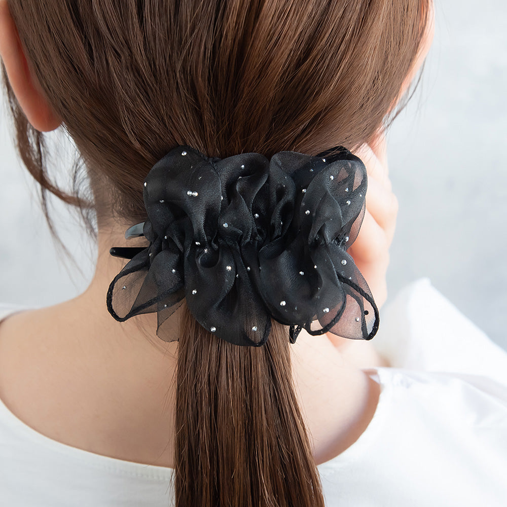 ヘアクリップ フリル シアー シマー ドット バンスクリップ