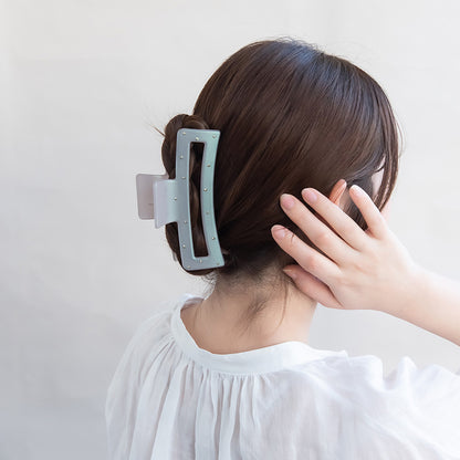 ヘアクリップ レクタングル マット カラー ドット 柄 ストーン ビッグ バンスクリップ
