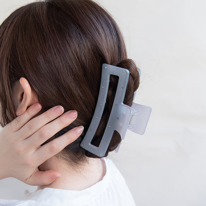 ヘアクリップ レクタングル マット カラー ドット 柄 ストーン ビッグ バンスクリップ