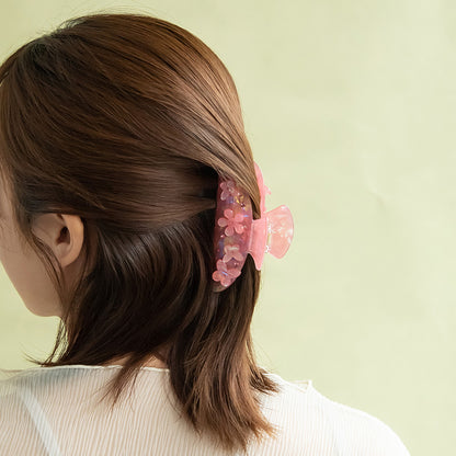 ヘアクリップ 蝶 フラワー マーブル カラー ストーン バンスクリップ