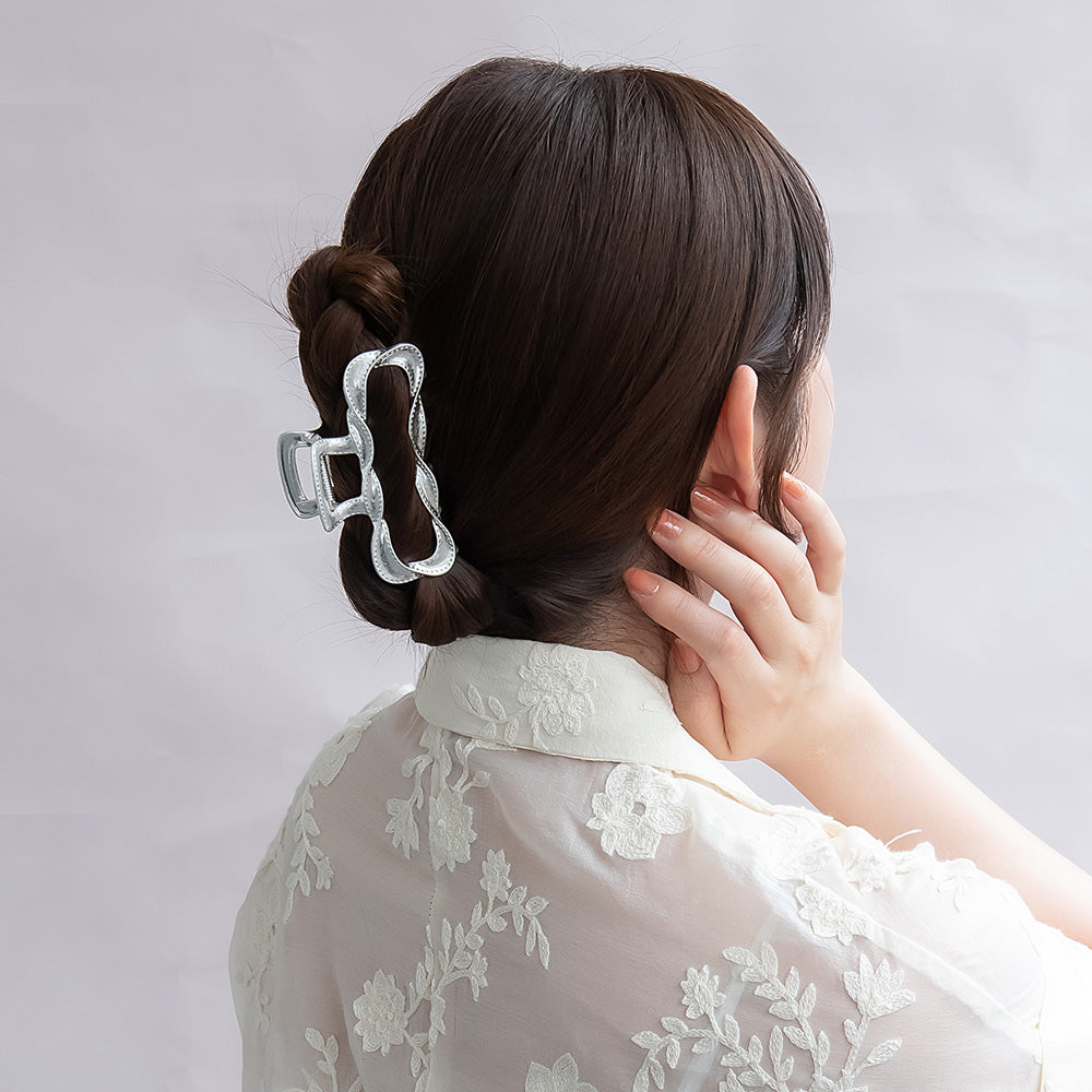 ヘアクリップ ニッケルフリー メタル フレーム ツイスト レクタングル バンスクリップ