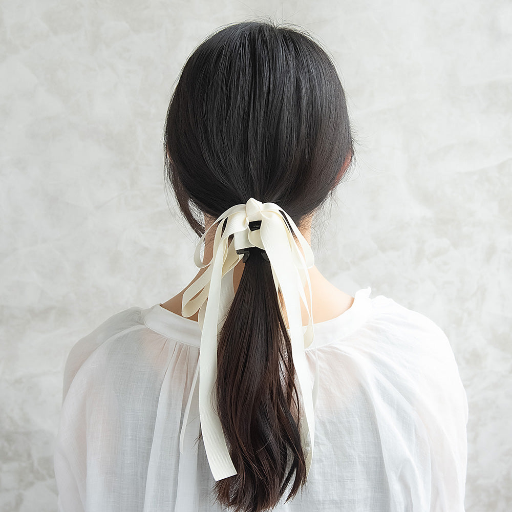 ヘアクリップ ダブル ロング リボン カラー バンスクリップ