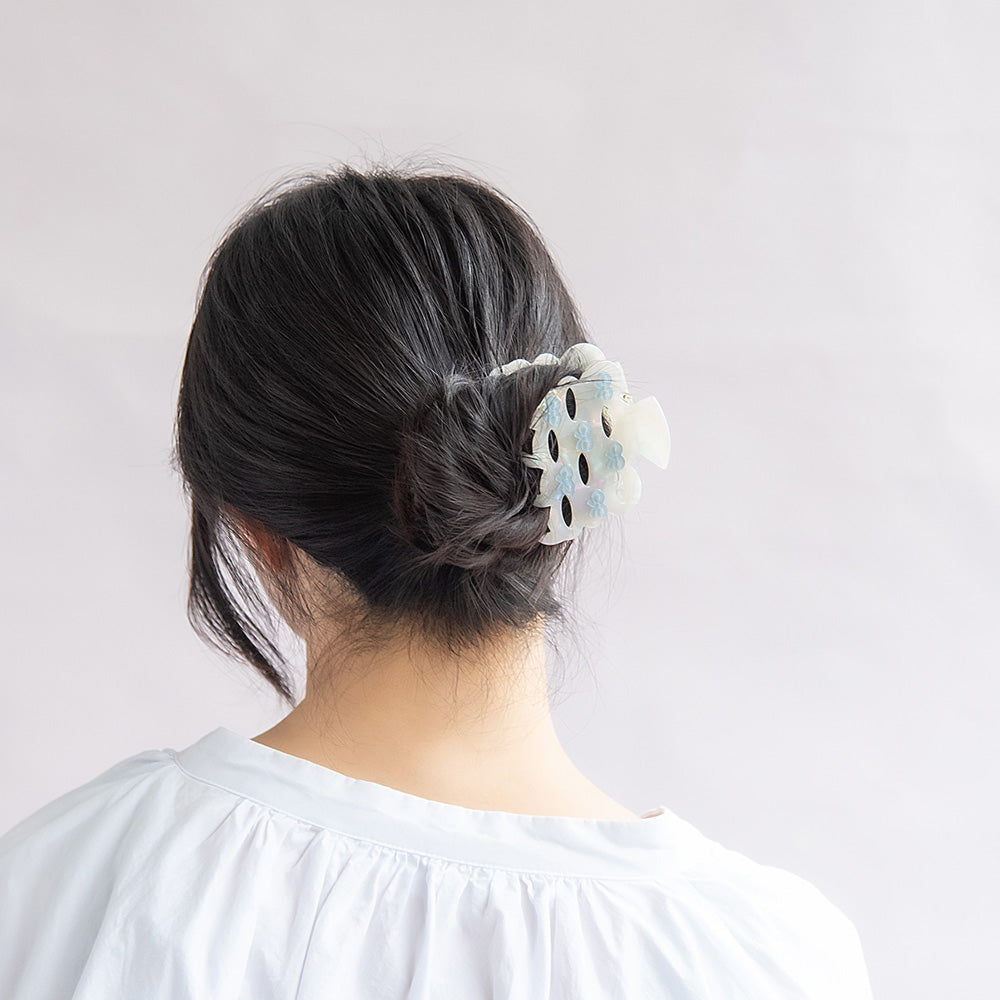 バンスクリップ リボン マーブル カラー ヘアクリップ