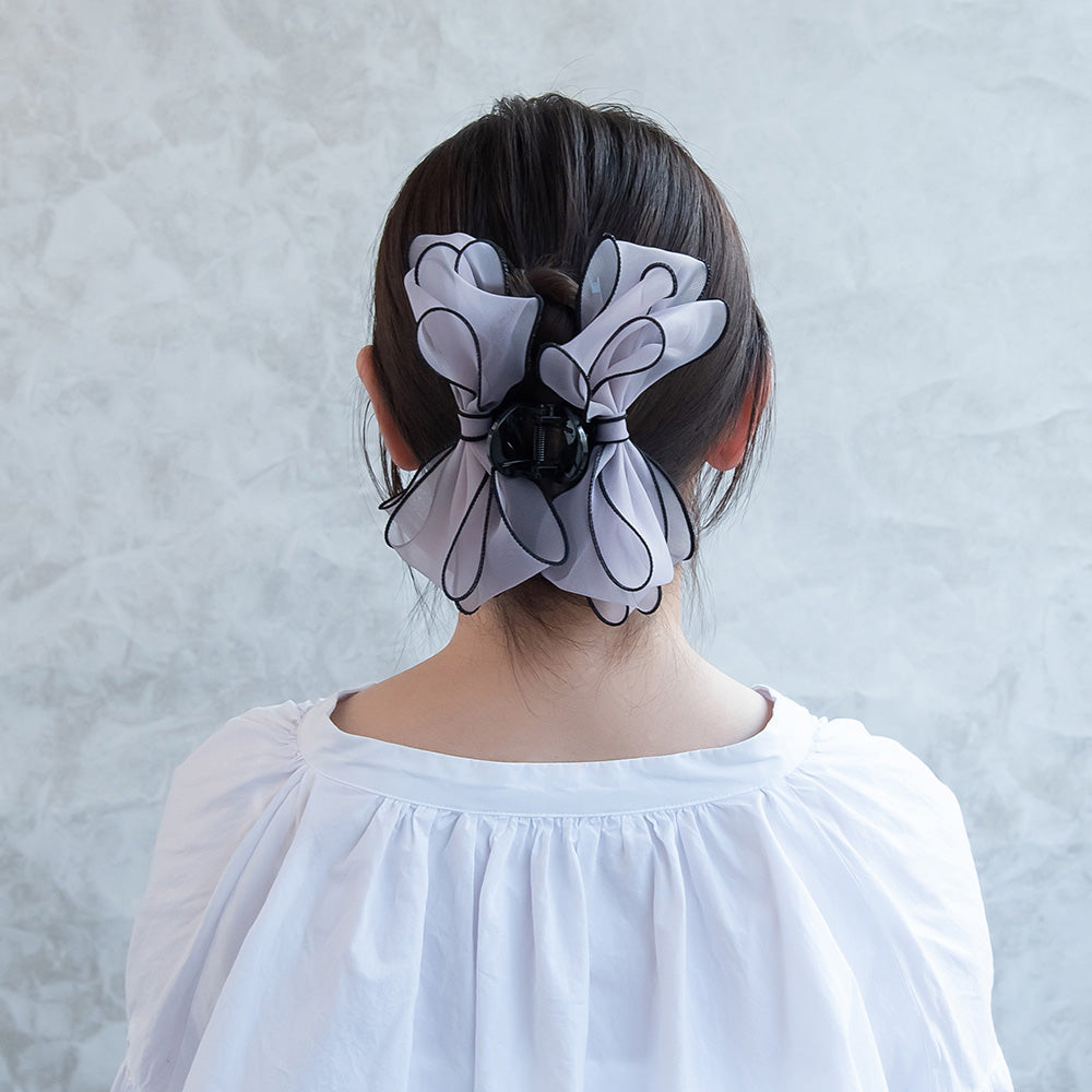 ヘアクリップ リボン オーガンジー バイカラー バンスクリップ